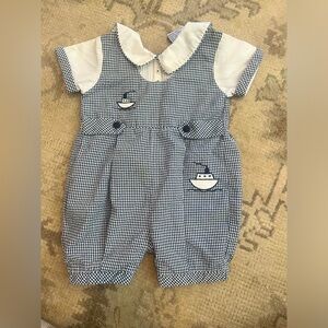 Gingham smocked boat bubble 3-6 months